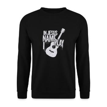 Glaubensbotschaft durch Gitarrenmusik - Unisex Pullover - Schwarz - Vorne - Alina (178cm) & Michal (187cm)