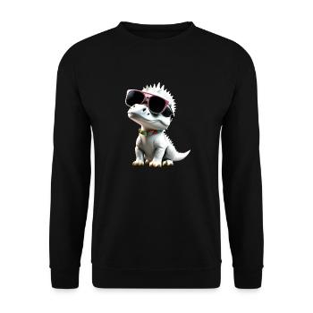 Weißer Dinosaurier mit Sonnenbrille – Cooler Dino - Unisex Pullover - Schwarz - Vorne - Alina (178cm) & Michal (187cm)