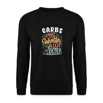 Kohlenhydrate machen den Winter viel besser, lustig Typografie - Unisex Pullover - Schwarz - Vorne - Alina (178cm) & Michal (187cm)