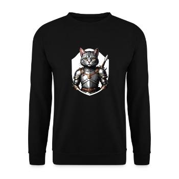 Cat Ritter Knight Katze Geschenk Mittelalter - Unisex Pullover - Schwarz - Vorne - Alina (178cm) & Michal (187cm)