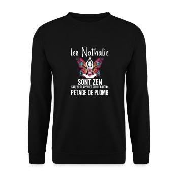 Überraschungshumor für Frau Nathalie - Unisex Pullover - Schwarz - Vorne - Alina (178cm) & Michal (187cm)