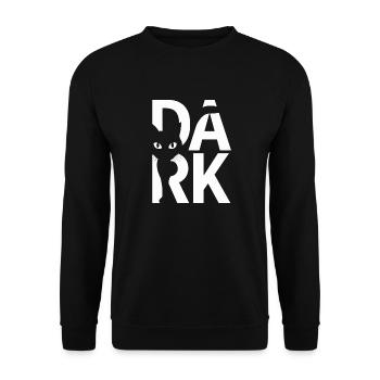 Dunkles Design mit schwarzer Katze und Typografie - Unisex Pullover - Schwarz - Vorne - Alina (178cm) & Michal (187cm)