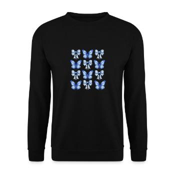 Verzaubernde Blaue Schmetterlinge & Schleifen - Unisex Pullover - Schwarz - Vorne - Alina (178cm) & Michal (187cm)