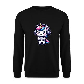 Einhorn mit Kopfhörern - Unisex Pullover - Schwarz - Vorne - Alina (178cm) & Michal (187cm)