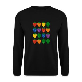 Buntes Regenbogen-Erdbeermuster - Unisex Pullover - Schwarz - Vorne - Alina (178cm) & Michal (187cm)