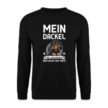Dackel Hund Dackel Besitzer Geschenk - Unisex Pullover - Schwarz - Vorne - Alina (178cm) & Michal (187cm)