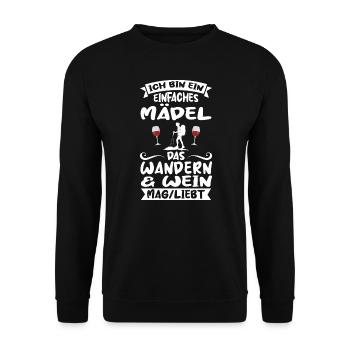 Wandern Wein Berge Geschenk - Unisex Pullover - Schwarz - Vorne - Alina (178cm) & Michal (187cm)