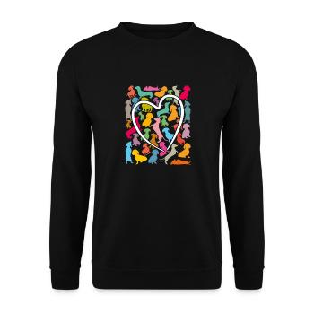 viele bunte Dackel und großes Herz - Unisex Pullover - Schwarz - Vorne - Alina (178cm) & Michal (187cm)