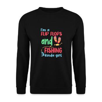 Ich bin ein Flip Flop und Fischer Mädchen - Unisex Pullover - Schwarz - Vorne - Alina (178cm) & Michal (187cm)