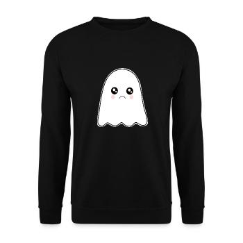 Halloween T-shirt Gespenst spooky cute Shirt  - Unisex Pullover - Schwarz - Vorne - Alina (178cm) & Michal (187cm)
