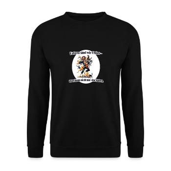 Katzen sind wie Chips – man kann nicht nur eine - Unisex Pullover - Schwarz - Vorne - Alina (178cm) & Michal (187cm)