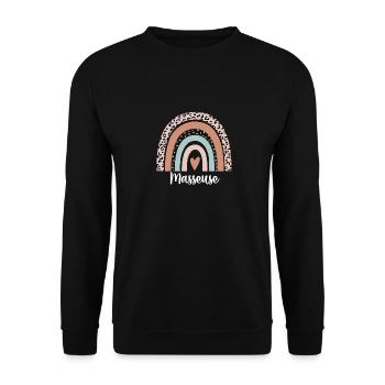 Masseurin Regenbogen Leopard Lustige Masseurin - Unisex Pullover - Schwarz - Vorne - Alina (178cm) & Michal (187cm)