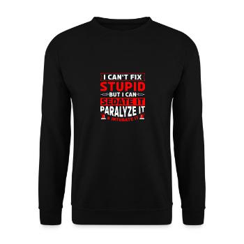 Krankenwagen Ambulanz Sanitäter Outfit - Unisex Pullover - Schwarz - Vorne - Alina (178cm) & Michal (187cm)