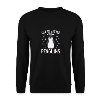 Pinguin Outfit für Pinguin Liebhaber - Unisex Pullover - Schwarz - Vorne - Alina (178cm) & Michal (187cm)