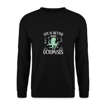 Oktopus Outfit Tintenfisch Kraken - Unisex Pullover - Schwarz - Vorne - Alina (178cm) & Michal (187cm)