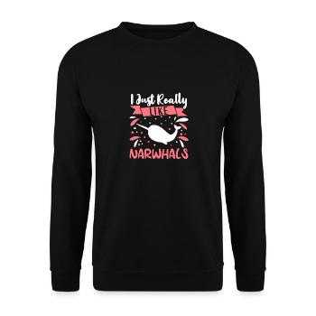 Narwal Outfit Meerestier Zahnwale - Unisex Pullover - Schwarz - Vorne - Alina (178cm) & Michal (187cm)