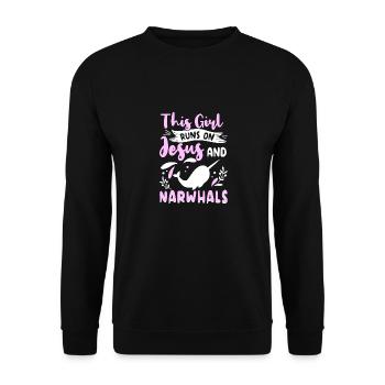 Tenue de narval Animal marin Baleines à dents - Sweat-shirt Unisexe - noir - Devant - Alina (178cm) & Michal (187cm)