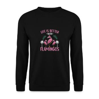 Flamingo Apparel for Flamingo Lovers - Unisex Pullover - Schwarz - Vorne - Alina (178cm) & Michal (187cm)