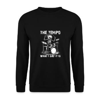 Drummer Skull Skelett am Drumset - Unisex Pullover - Schwarz - Vorne - Alina (178cm) & Michal (187cm)