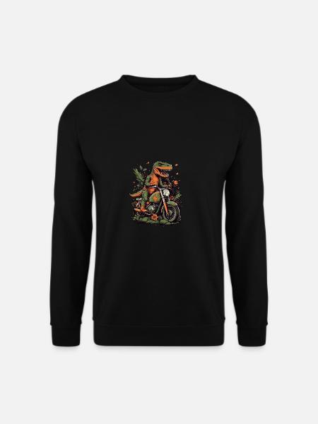 Cooler T-Rex Dinosaurier auf Motorrad - Unisex Pullover - Schwarz