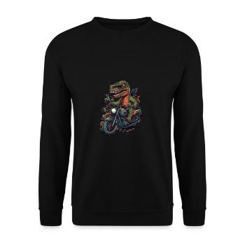 Cool T-Rex dinosaur on motorcycle - Unisex Sweatshirt - black - Front - Alina (178cm) & Michal (187cm)