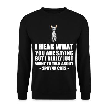 Sphynx Katze nettes Geschenk - Unisex Pullover - Schwarz - Vorne - Alina (178cm) & Michal (187cm)