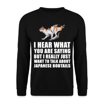 Japanische Stump Schwanz Katze nettes Geschenk - Unisex Pullover - Schwarz - Vorne - Alina (178cm) & Michal (187cm)