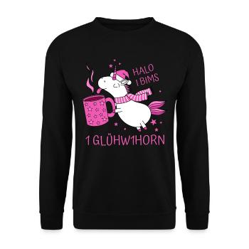 Einhorn Glühweinhorn Halo I Bims 1 Glühw1horn pink - Unisex Pullover - Schwarz - Vorne - Alina (178cm) & Michal (187cm)