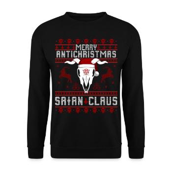 Merry Antichristmas - Satan Claus Ugly Sweater - Unisex Pullover - Schwarz - Vorne - Alina (178cm) & Michal (187cm)