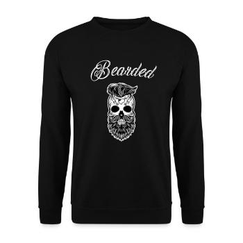 Skull Bearded Totenkopf Stylisch Bärtig - Unisex Pullover - Schwarz - Vorne - Alina (178cm) & Michal (187cm)