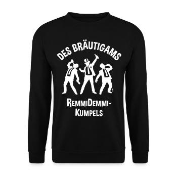 Des Bräutigams Remmidemmi-Kumpels (JGA Team / B) - Unisex Pullover - Schwarz - Vorne - Alina (178cm) & Michal (187cm)