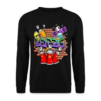 Leipzig Deutschland Stadt Graffiti Sprayer Skater - Unisex Pullover - Schwarz - Vorne - Alina (178cm) & Michal (187cm)