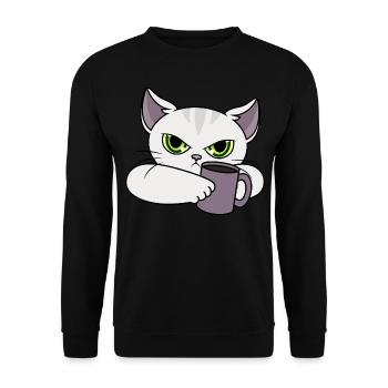Cat with cup / bad mood / morning grouch - Unisex Sweatshirt - black - Front - Alina (178cm) & Michal (187cm)