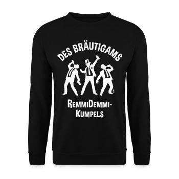 Des Bräutigams Remmidemmi-Kumpels (JGA Team / W) - Unisex Pullover - Schwarz - Vorne - Alina (178cm) & Michal (187cm)