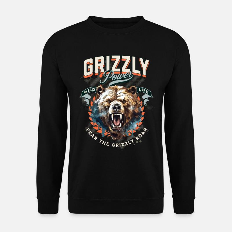 Bär Grizzly Brüllt Bärenkopf Natur Wildnis Wald - Unisex Pullover - Schwarz