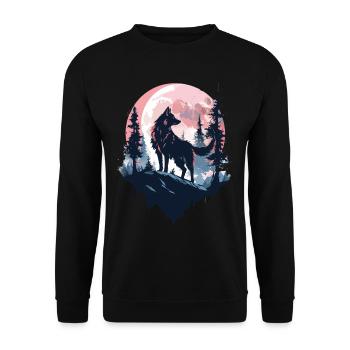 Loup Lune Nuit Nature Nature Aventure Forêt Loups - Sweat-shirt Unisexe - noir - Devant - Alina (178cm) & Michal (187cm)