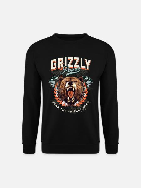 Bär Grizzly Brüllt Bärenkopf Natur Wildnis Wald - Unisex Pullover - Schwarz