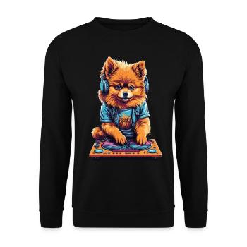Pomeranian DJ Zwergspitz Party Music Design - Unisex Sweatshirt - black - Front - Alina (178cm) & Michal (187cm)