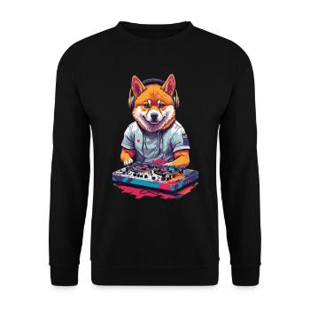 Shiba Inu DJ Hund Musik und Hundeliebe Design - Unisex Pullover - Schwarz - Vorne - Alina (178cm) & Michal (187cm)