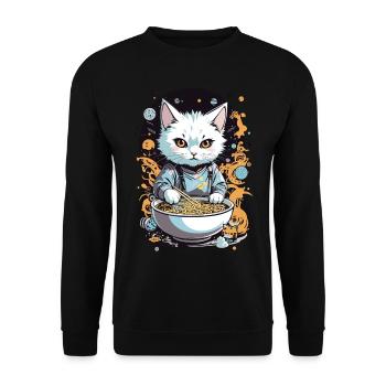 Katze Liebt Ramen Nudelsuppe Ästhetisches Design - Unisex Pullover - Schwarz - Vorne - Alina (178cm) & Michal (187cm)