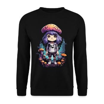 Kawaii Chibi champignon fille Goth Pastel Design - Sweat-shirt Unisexe - noir - Devant - Alina (178cm) & Michal (187cm)