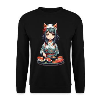 Anime Sushi Master Kawaii Fille Kemonomimi - Sweat-shirt Unisexe - noir - Devant - Alina (178cm) & Michal (187cm)