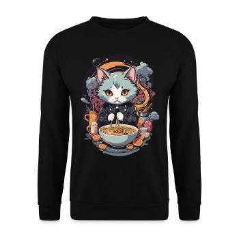 Katze Ramen Liebe Japanisches Nudelsuppen Design - Unisex Pullover - Schwarz - Vorne - Alina (178cm) & Michal (187cm)