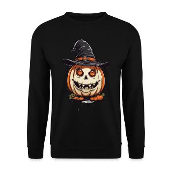 Magischer Hexen Kürbis lustiger Halloween Look - Unisex Pullover - Schwarz - Vorne - Alina (178cm) & Michal (187cm)