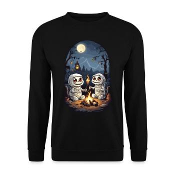 Kinder Halloween Lagerfeuer Mumien Cartoon - Unisex Pullover - Schwarz - Vorne - Alina (178cm) & Michal (187cm)