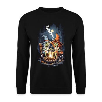 Witches Campfire Halloween Cartoon Kids - Unisex Sweatshirt - black - Front - Alina (178cm) & Michal (187cm)