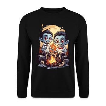 Funny Vampire Kids Halloween Campfire - Unisex Sweatshirt - black - Front - Alina (178cm) & Michal (187cm)