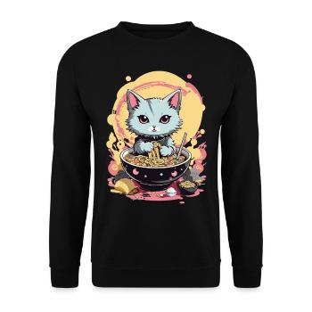 Chat Ramen Japon Esthétique pastel - Sweat-shirt Unisexe - noir - Devant - Alina (178cm) & Michal (187cm)