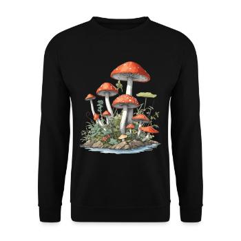 Goblincore Pilz Vintage Natur Design - Unisex Pullover - Schwarz - Vorne - Alina (178cm) & Michal (187cm)