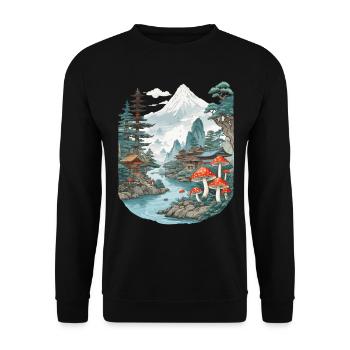 Vintage Mushroom Landscape Japan Aesthetic Design - Unisex Sweatshirt - black - Front - Alina (178cm) & Michal (187cm)